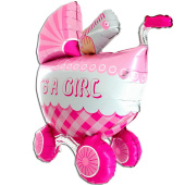 Шар фольга фигура Коляска детская розовая 3D 107см 42"
