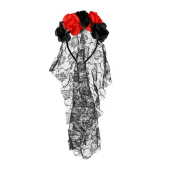 Ободок Цветы на Хэллоуин с фатой Красный черный 1шт