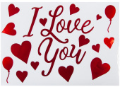 Наклейка на шары и подарки I Love You с сердечками 19,5х27см Красный металлик 1шт