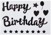 Наклейка на шары и подарки Happy Birthday звездопад 19,5х27см Черный Матовый 1шт