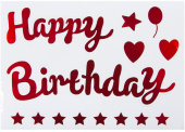 Наклейка на шары и подарки Happy Birthday звездопад 19,5х27см Красный металлик 1шт
