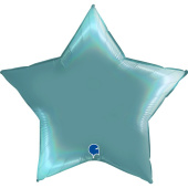 Шар фольга без рисунка 36'' звезда голография Лазурно-голубой GR