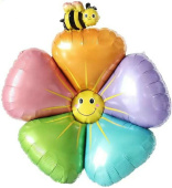 Шар фольга фигура Цветок Ромашка с пчелкой разноцветный надув воздухом 39'' 99см FL