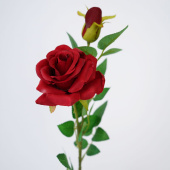 Украшение декор Роза искусственная с зеленью Красная 65см 1шт