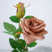 Украшение декор Роза искусственная с зеленью Кофейная 65см 1шт
