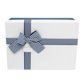 Коробка прямоугольник Бело-синий с бантом в полоску 26х19х8см 1 штука