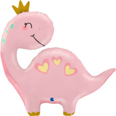 Шар фольга фигура Динозаврик в короне Розовый 28'' 71см GR