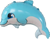Шар фольга фигура Дельфин голубой маленький 1шт 25'' 64см FL