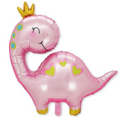 Шар фольга фигура Динозаврик в короне Розовый 35" 96см ВЗ