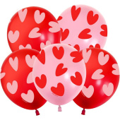 Шар латекс с рисунком 12"/512 пастель Воздушные сердца Красный S52/010 Розовый S11/030 5ст 25шт