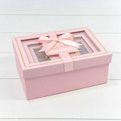 Коробка прямоугольник С окошком и бантом Розовый 20х14х8см 1 штука