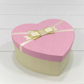 Коробка сердце Элегантный бант розовый кремовый 16х14х6см