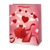 Пакет 32х26х10см Воздушные шары-сердечки Дизайн №4 с блестками 1шт