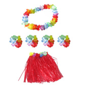 Набор карнавальный Гавайи Красный юбка 40см, ожерелье, браслеты 3 пр.