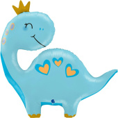 Шар фольга фигура Динозаврик в короне Голубой 28'' 71см GR