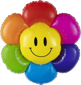 Шар фольга фигура Цветок Ромашка улыбка надув воздухом Радуга 38'' 97см FL 1шт