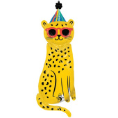 Шар фольга фигура Леопард в очках и колпаке 19" 48см 45" 114см