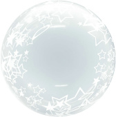 Шар фольга Сфера 3D Bubble Бабблс 18'' Звезды прозрачный кристалл 46см