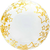 Шар фольга Сфера 3D Bubble Бабблс 18'' Золотые звезды прозрачный кристалл 46см FL