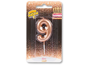 Свеча для торта Цифра Розовое золото "9" 4,5см