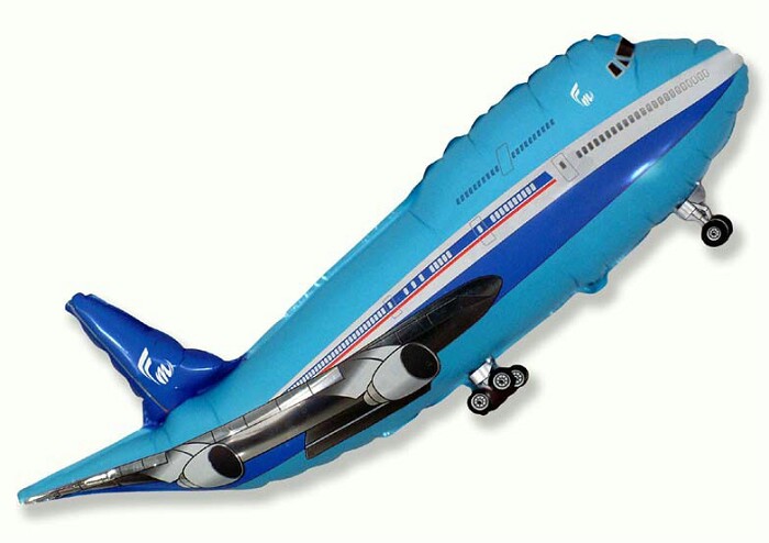 Шар фольга фигура Самолет синий 56х96см 81л 22"х38" Fm 1207-1141