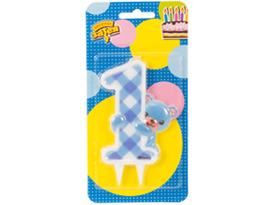 Свеча для торта Цифра Медвежонок мальчик "1"