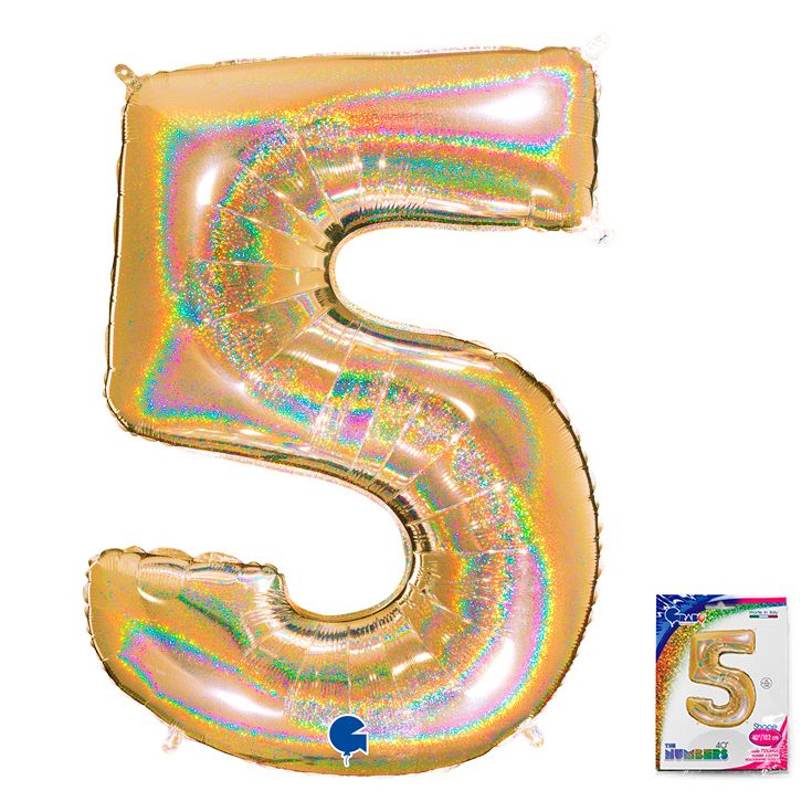 Шар фольга Цифра 40''/GR Золото голография "5"