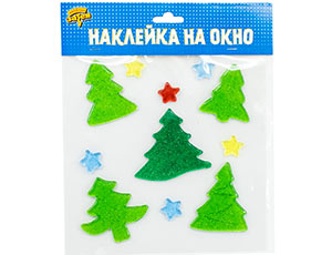 Наклейка гелевая на окно Елочки блеск