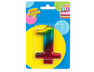 Свеча для торта Цифра Радуга металлик "1" 8см