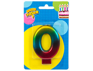 Свеча для торта Цифра Радуга металлик "0" 8см