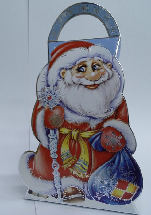 Коробка подарочная сборная голубая Дед Мороз 17*25 см