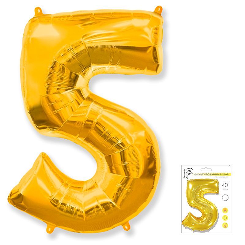 Шар фольга Цифра 40''/Fm Золото Gold "5"
