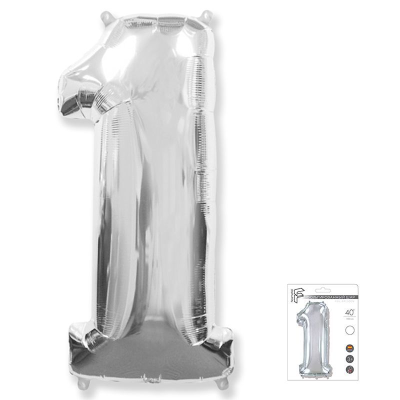 Шар фольга Цифра 40''/Fm Серебро Silver "1"