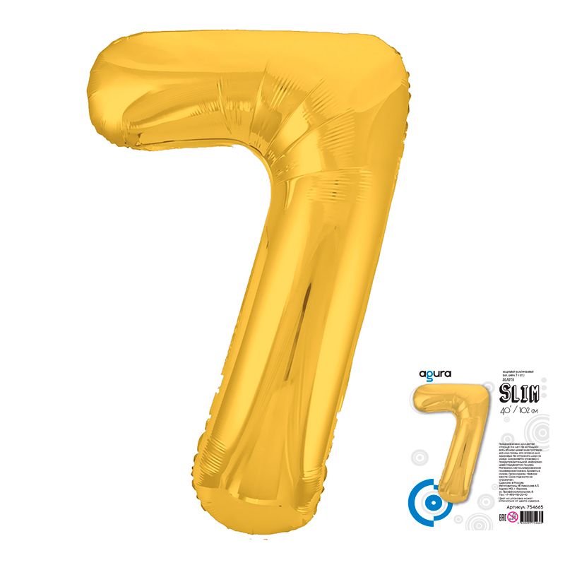 Шар фольга Цифра 40''/AG Slim Золото Gold "7"