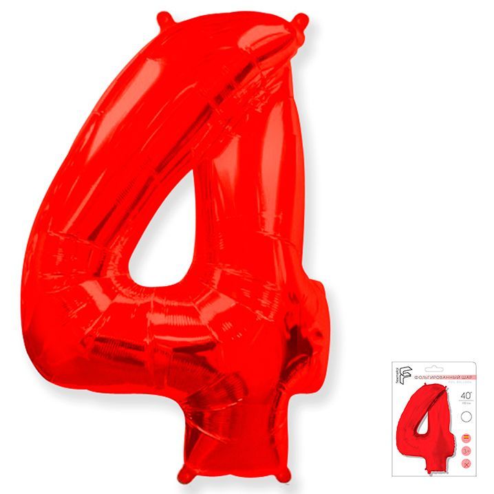 Шар фольга Цифра 40''/Fm Красная Red "4"