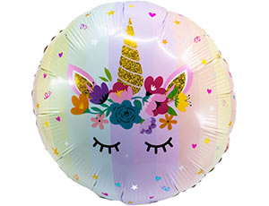 Шар фольга 18''/ВЗ круг Единорог спящий радужная пастель