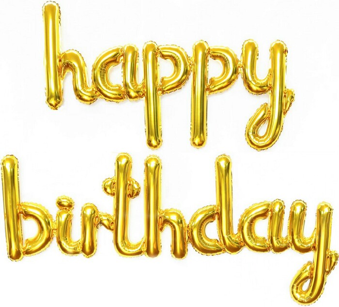 Шар фольга Буквы надпись Happy Birthday 17''43смFL изящный курсив Золото