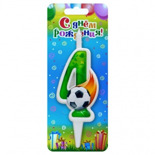 Свеча для торта Цифра Футбольный мяч "4" 10см