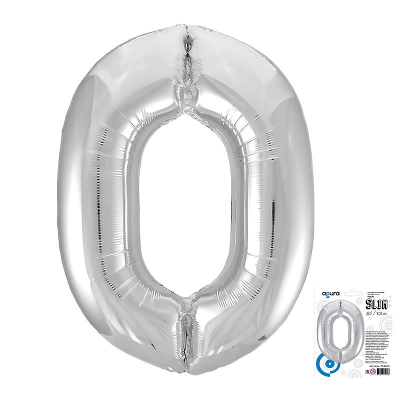 Шар фольга Цифра 40''/AG Slim Серебро Silver "0"