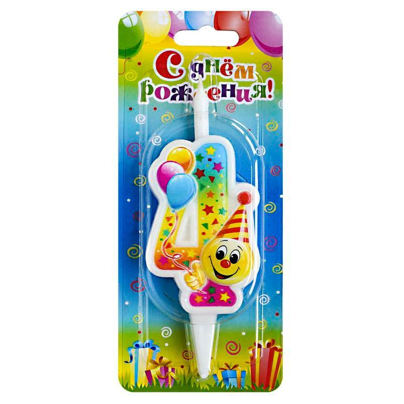 Свеча для торта Цифра Смайлик с шарами "4"