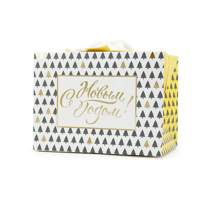 Пакет-коробка С Новым Годом Елочки 15х11х9см