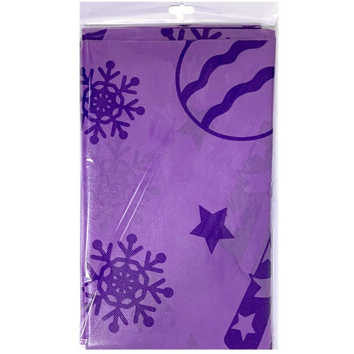 Скатерть ПЭТ 140х200см Новогодний декор сиреневая