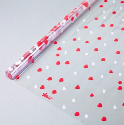 Пленка прозрачная рулон 0,70х8,0м Сердечки красный белый 4010 73103