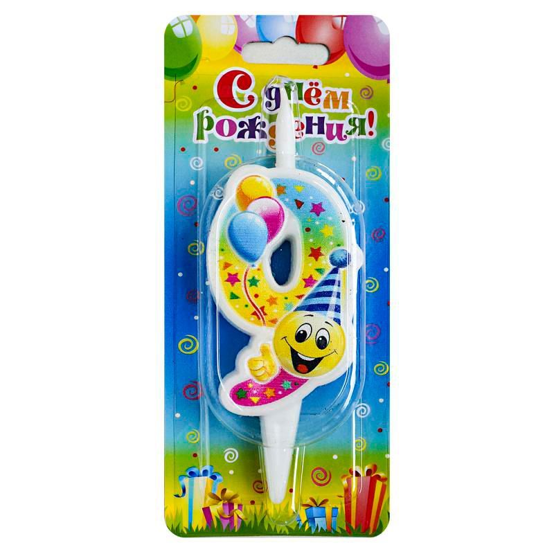 Свеча для торта Цифра Смайлик с шарами "9"