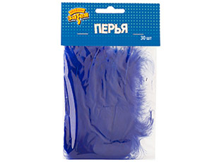 Перья декоративные Синие 10см (уп30)