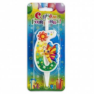 Свеча для торта Цифра Бабочка "6"