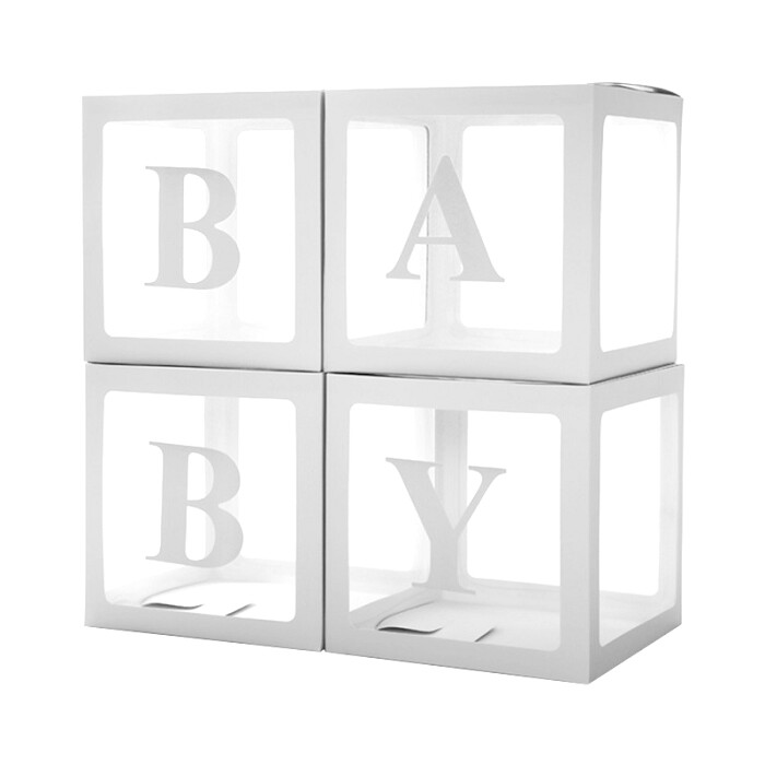 Коробка сюрприз для воздушных шаров 30х30х30см BABY Белые грани прозрачный упак (уп4)
