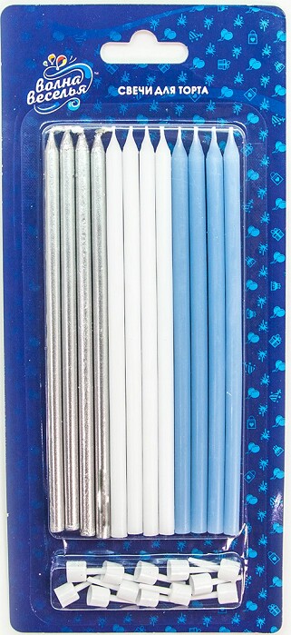 Свеча для торта с держателем Голубой микс металлик 14,5см (уп12)