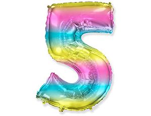 Шар фольга Цифра 40''/Fm Градиент диагональная радуга металлик "5"