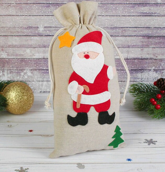 Мешок для подарков 15х24см Новый год с завязками виды микс